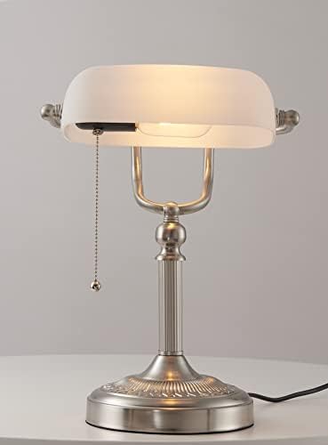White Matted Glass Bankers Desk Lamp,Sand Nickel Base