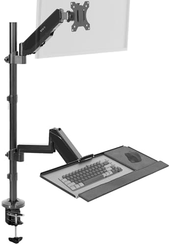 VIVO Sit-Stand Height Adjustable Pneumatic Spring Arm Keyboard Tray Desk Mount for 1 Screen up to 32 inches STAND-SIT1B