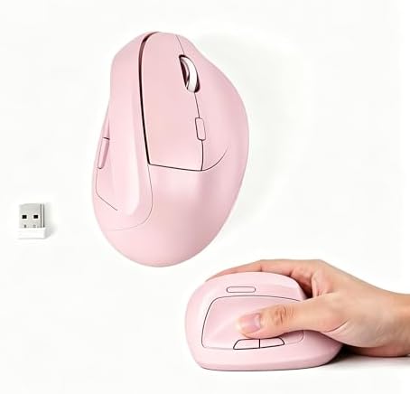 Wireless Ergonomic Vertical Mouse - Silent Clicks, Comfortable Grip & Carpal Tunnel Relief - Ideal for Office Work, Home Use & Multi-Device Compatibility (Pink)
