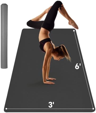 Stepwaver Extra Large Yoga Mat 6'x3'(1/4" Thick), Non-Slip, Ultra Durable, Wide Workout Mat, Wide Exercise Mats for Home Workouts, Yoga, Pilates, Stretching (Barefoot Exercise) - Black