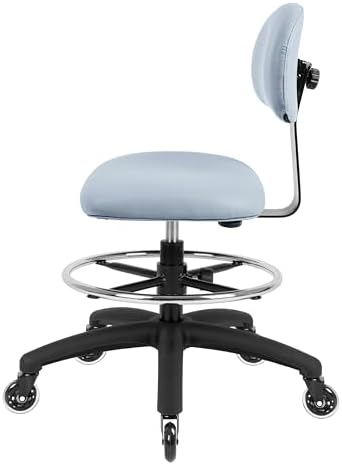 FSS Series Square seat (20"-28") seat Height Chair. Vinyl-for Office, Garage, Desk, Shop, Computer, Doctor, Medical, Easy to Clean! 18" Footring (Gray, Mid Stool, Rubber Roller Casters)