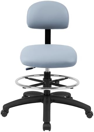 FSS Series Square seat Mid (19"-27") seat Height Chair. Vinyl-for Office, Garage, Desk, Shop, Computer, Doctor, Medical, Easy to Clean! 18" Footring (Gray, Mid Stool, _Standard Casters)