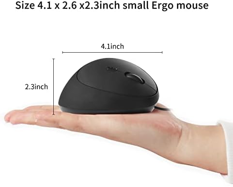Sokelinn-six Wired Vertical Mouse,Right Hand Ergonomic Gaming Mouse 800 1200 1600 DPI Adjustable USB Optical Wrist Healthy Mice Mause for Laptop PC Computer (Black)