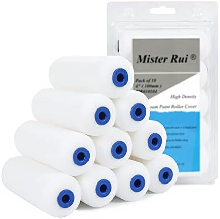 Mister Rui 4 Inch Foam Paint Roller Covers, 10-Pack for Cabinets & Doors