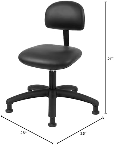 FSS Series Square seat Medium (20"-28") seat Height Chair. Vinyl-for Office, Garage, Desk, Shop, Computer, Doctor, Medical, Easy to Clean! No Footring (Black, Medium, Glides)