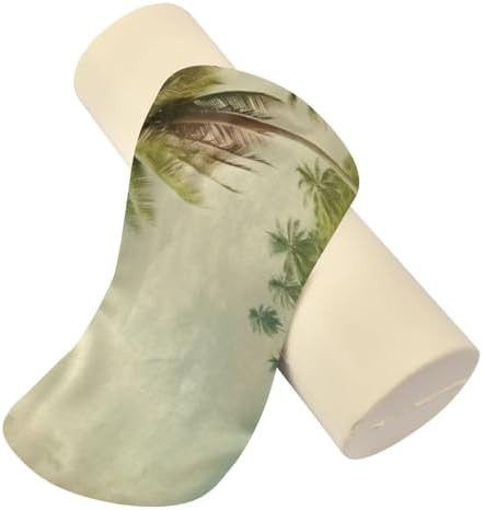 Vintage Palm Tree Neck Roll Pillow - Extra Dense Memory Foam Round Cylinder Bolster for Cervical Support, Spondylosis, Neck Pain Relief
