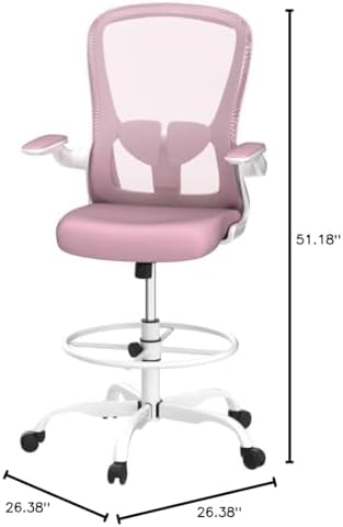 Drafting Chair, Tall Office Chair with Flip-up Armrests Executive Ergonomic Computer Standing Desk Chair, Office Drafting Chair with Lumbar Support and Adjustable Footrest Ring