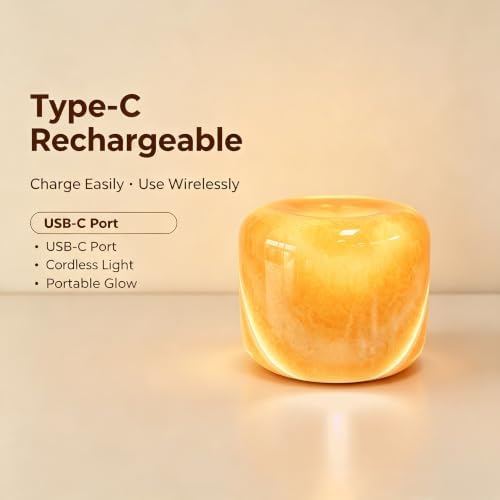 Natural Marble Lamp Cordless Touch Control Night Light Rechargeable Small Marble Table Lamp, Dimming Warm Glow Portable Marble Touch Lamp for Bedroom, Living Room, Decor Gift (Orange Jade)
