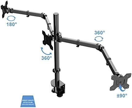 Rocelco Premium Triple Monitor Desk Mount - Standard Pattern Fits 13" - 27" LED LCD Flat Computer Screen - Three Articulated Full Motion Adjustable Arms - Grommet and C Clamp - Black (R DM3)