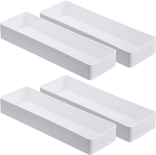 Teling 4 Pack Stackable Drawer Organizer 9.5 x 3 x 1.4 Inch, Shallow, White