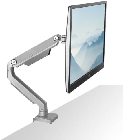 Mount-It! Single Monitor Arm Desk Mount, Mechanical Spring Height Adjustable Monitor Stand for 13–32 Inch Screens up to 17.6 lbs, VESA 75x75 & 100x100, C-Clamp & Grommet