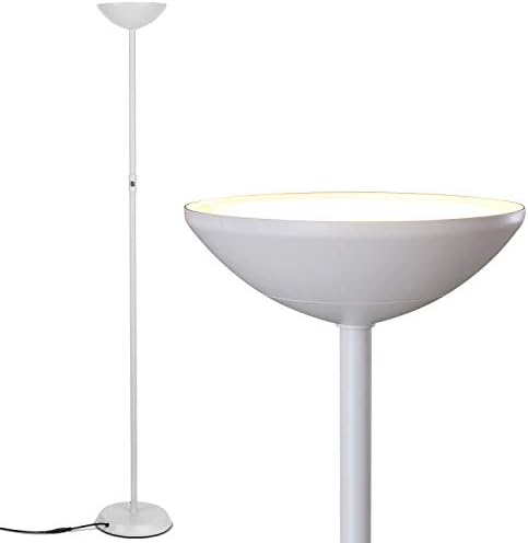 Brightech SkyLite LED Floor lamp, Torchiere Super Bright Floor Lamp for Living Rooms & Offices - 3 Way Dimmable Tall Torch Lamp, High Lumen Standing Pole Lamp for Bedroom Reading - White