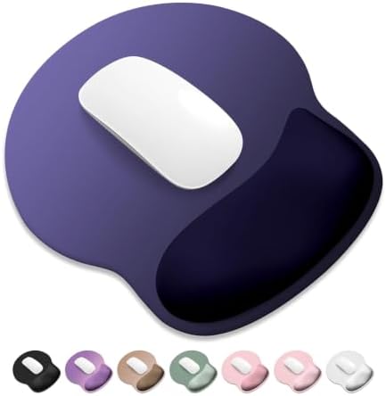 ITNRSIIET Ergonomic Mouse Pad with Wider Memory Foam Wrist Rest +17%, Curved Cushion Reduces Pressure 20%, Pain Relief, Non-Slip, Smooth, Cute Color Desk Accessory, 9.85 x 9 inch, Violet