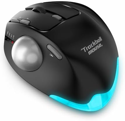 zelotes Wireless Trackball Mouse,Bluetooth Mouse,Rechargeable,4800 DPI, 2-in-1(BT 5.0/3.0+2.4GHz USB Receiver), 8 Buttons,Ergonomic Design,LED Lighting,for Laptop, PC, Pad,Black