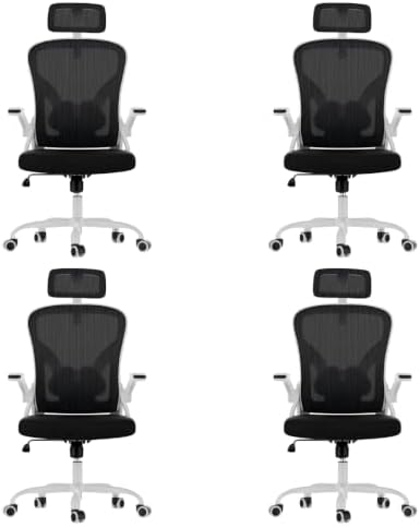 Farini Ergonomic Office Chairs with Headrest, Set of 4, White & Black