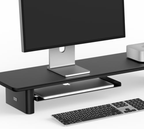 Multi-Purpose Steel Desk Tray - Under Desk Organizer & Monitor Stand Add-on Shelf, Includes Mounting Hardware, Black