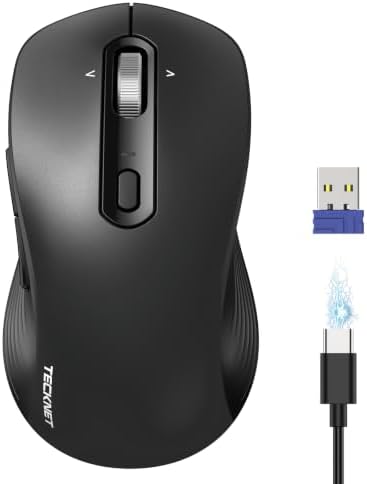 TECKNET Rechargeable Wireless Bluetooth Mouse with 4-Way Wheel, 3-Device