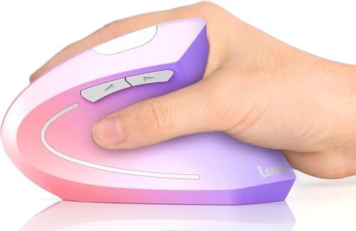 Lekvey Ergonomic Mouse, Vertical Wireless Mouse, Rechargeable, Pink Purple