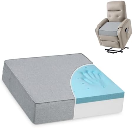 Shinnwa Gel Memory Foam Recliner Cushion for Elderly, Extra Large Seat Cushion, Dual-Layer Foam Chair Pad for Couch, Armchair, Wicker Chairs, Floor, 18 × 18 × 4in, Light Gray