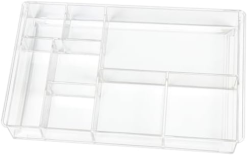 ZEXALOR 8-Section Clear Drawer Organizer, Large Acrylic Drawer Divider Tray for Desk,Bathroom,Office Makeup,Junk, Plastic Drawers Organizer 13.7" x 8.7" x 2" (8-Section)