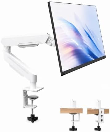 THEARK Single Monitor Desk Mount 17"-32" Screens - Adjustable Mechanical Monitor Arm Computer Monitor Stand up to 19.8 lbs,VESA Arm Desk Mount with C-Clamp and Grommet Base,VESA 75x75/100x100mm,White