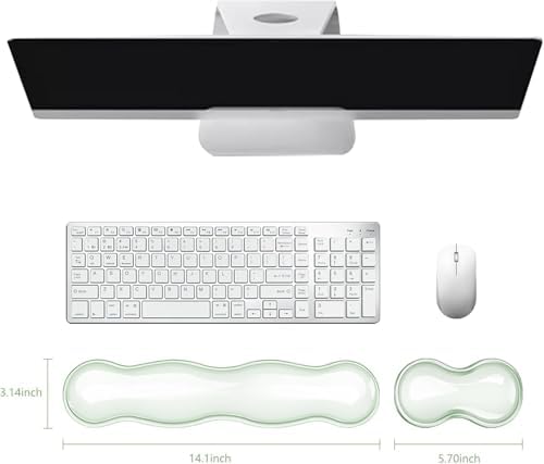 Mouse Pad with Wrist Rest, Soft Cloud Gel Keyboard Mouse Pad Set with Hand Wrist Support, Cute Non Slip Office Desk Accessories for Comfort/Pain Relief/Computer/Laptop (Green Wave)