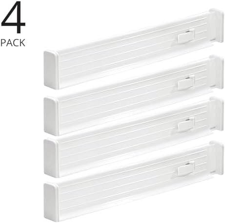 mDesign Expandable Dresser Drawer Divider with Foam Ends, Drawer Divider Locks in Place, Separators for Clothing and Accessories in Closet or Dresser Drawer, Ligne Collection, 4 Pack, White