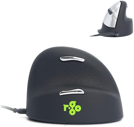 R-Go HE Ergonomic Mouse, with Break Software, USB-C Wired (with USB-A Converter), Vertical Design, Anti-Carpal Tunnel, Silent Click, Customisable Buttons, Compatible for Windows/Mac OS, Black/Silver