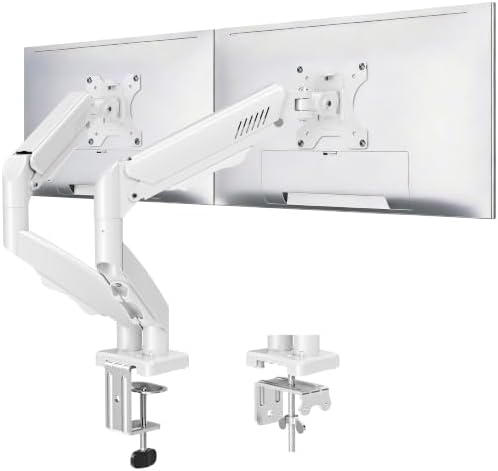 Dual Monitor Stand fits up to 32 inch, 4.4-19.8 lbs Computer Screens, Dual Monitor Desk Mount Height Adjustable, Monitor Arms for 2 Monitors, Home Office VESA Mounts, Freelift White