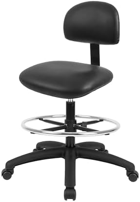 FSS Series Square seat Tall (24"-34") seat Height Chair. Vinyl-for Office, Garage, Desk, Shop, Computer, Doctor, Medical, Easy to Clean! 18" Footring (Black, Tall, _Standard Casters)