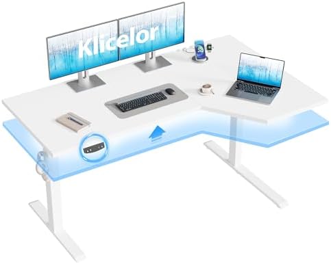 Klicelor L Shaped Standing Desk 55 x 31.5 Inch, Electric Height Adjustable Corner Desk for Home Office Workstation, Ergonomic Sit Stand Computer Table with Memory Controller, White