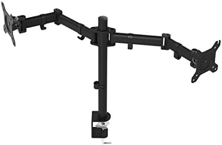Monoprice Essential Dual Monitor Articulating Arm Desk Mount - for Displays 13in to 27in, VESA 75x75 to 100x100, Max Weight Capacity 17.6 Lbs Each Screen, Cable Management, Rotating, Black