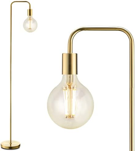 BoostArea Industrial Gold Standing Lamp, 63 Inch, E26 Socket, On/Off Footswitch, ETL Listed, Modern for Bedroom, Living Room, Minimalist, Vintage, Mid-Century, Boho, Metal