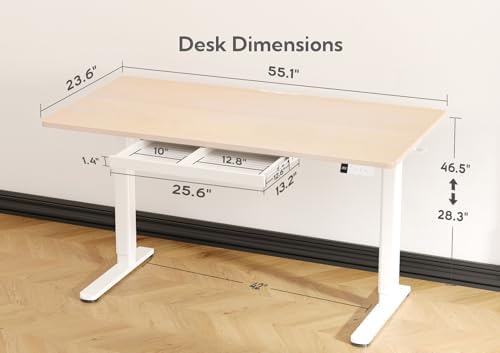 Claiks Electric Standing Desk with Drawers, 55x24 Inch Natural