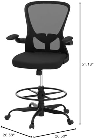 Drafting Chair, Tall Office Chair with Flip-up Armrests Executive Ergonomic Computer Standing Desk Chair, Office Drafting Chair with Lumbar Support and Adjustable Footrest Ring