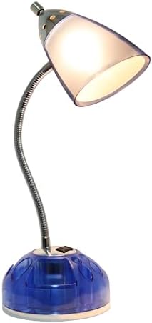 Simple Designs LD1015-CBL-LB 19.5" Flossy Organizer Desk Lamp with Charging Outlet Lazy Susan Base and LED Bulb, Blue