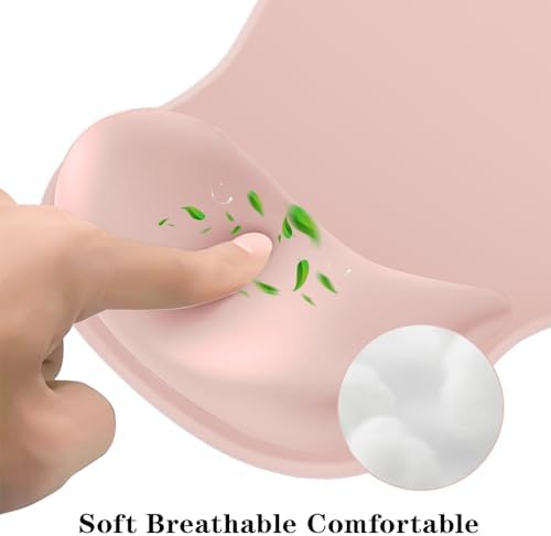 Mouse Pad with Wrist Rest,Ergonomic Mouse Pad with Comfortable Gel Wrist Rest Support and Non-Slip PU Base for Easy Typing Pain Relief, Durable and Washable(Pink)