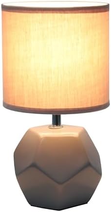 Simple Designs LT2065-GRY-LB 10.24" Round Geometric Prism Mini Table Lamp with Matching Fabric Shade, LED Bulb Included, Gray