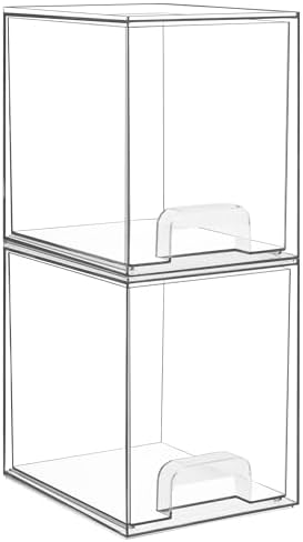 Vtopmart Clear Stackable Storage Drawers, 2 Pack Tall Plastic Organizers
