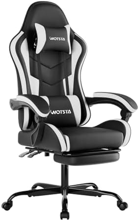 Ergonomic Gaming & Office Chair, Footrest, Racing Design Black/White