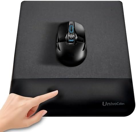 Univo Colors Design-Wave Wrist Rest Mouce Pad,PE Mouse Sliding Panel+Artificial Sheepskin+Memory Foam+Ergonomic+Anti-Slip Gel,Resilience Support During Work and Gaming,Mouce Accessory,Black