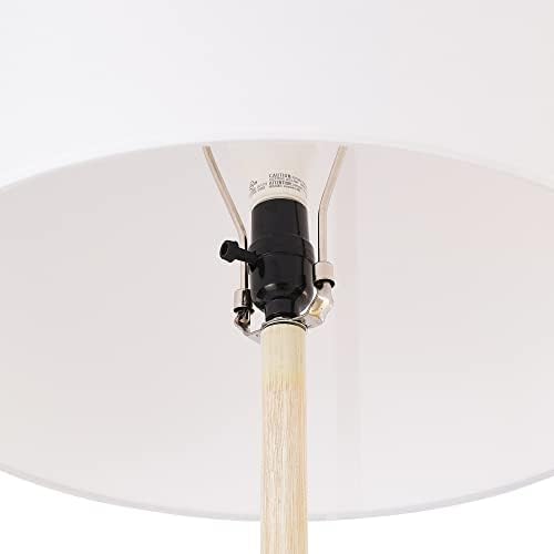 Globe Electric 65" Floor Lamp, Wood-Toned Finish, White Cotton Shade, Japandi Style, E26 Base, On/Off Rotary Switch, 5-Ft Cord, 52112
