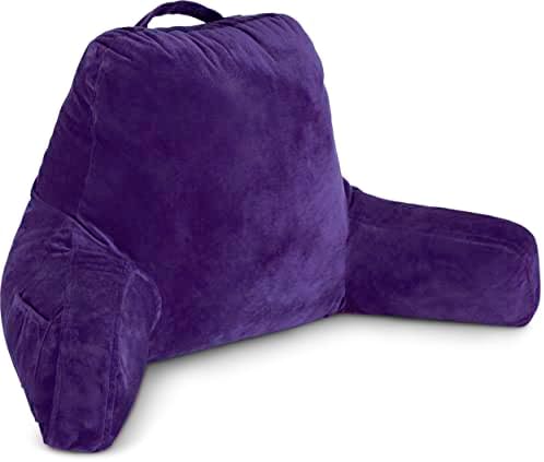 Husband Pillow Reading Pillow with Arms - Standard Backrest for Sitting Up in Bed - Firm Support Bed Rest Pillow for Adults, Neck Roll, Removable Cover -TV, Reading, Lounging - Purple