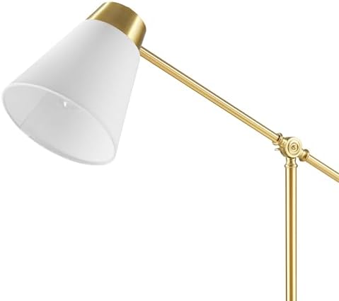 Globe Electric 69" Floor Lamp, Swing Arm, Matte Brass Plated, White Tapered Fabric Shade, On/Off Rotary Switch on Socket, 5-Foot Clear Cord, 1-Light, 40W E26/Medium Base Bulb