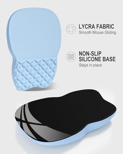 Auhoahsil Ergonomic Mouse Pad with Wrist Rest, Comfortable Slope Computer Mouse Mat with Wrist Support, Memory Foam Filling, Non-Slip Silicone Base, Pain Relief for Gaming Work, 8" x 12", Light Blue