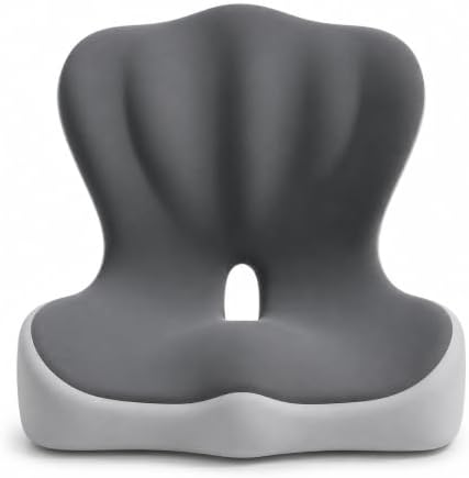 Ergonomic Memory Foam Seat Cushion, L Shaped Lumbar Support Pillow with Tailbone Relief, Orthopedic Chair Pad for Office, Car, Gaming Chair, Travel (Comfort Black & Gray)