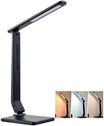 LED Desk Lamp One Key Touch Control Eye-Caring Table Lamps 3 Color Modes Non-Polar Dimmable Foldable for Study Office Bedroom Gift (Black)
