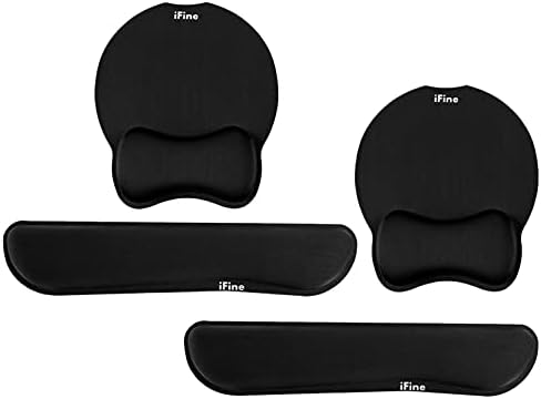 iFine Upgrade Enlarged Superfine Fibre Soft Smooth Memory Foam Ergonomic Mouse Pad & Keyboard Wrist Rest for Desktop Mac Gaming or Office Stress Free Typing (Black Two Sets)