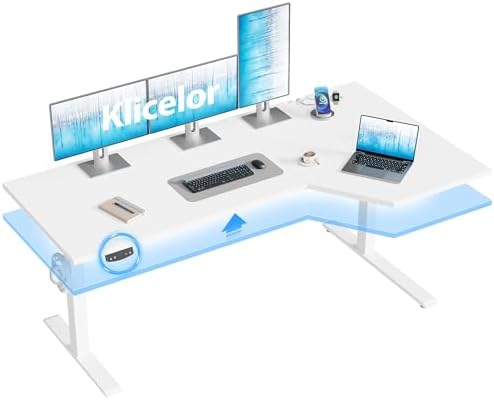 Klicelor L Shaped Standing Desk 59 x 35.4 Inch, Electric Height Adjustable Corner Desk for Home Office Workstation, Ergonomic Sit Stand Computer Table with Memory Controller, White