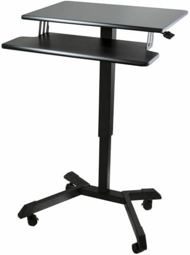Victor High Rise Mobile Adjustable Standing Desk with Keyboard Tray, 25.6 x 17.7-Inch, Height-Adjustable Rolling Computer Desk from 29.5" to 45.3", Black